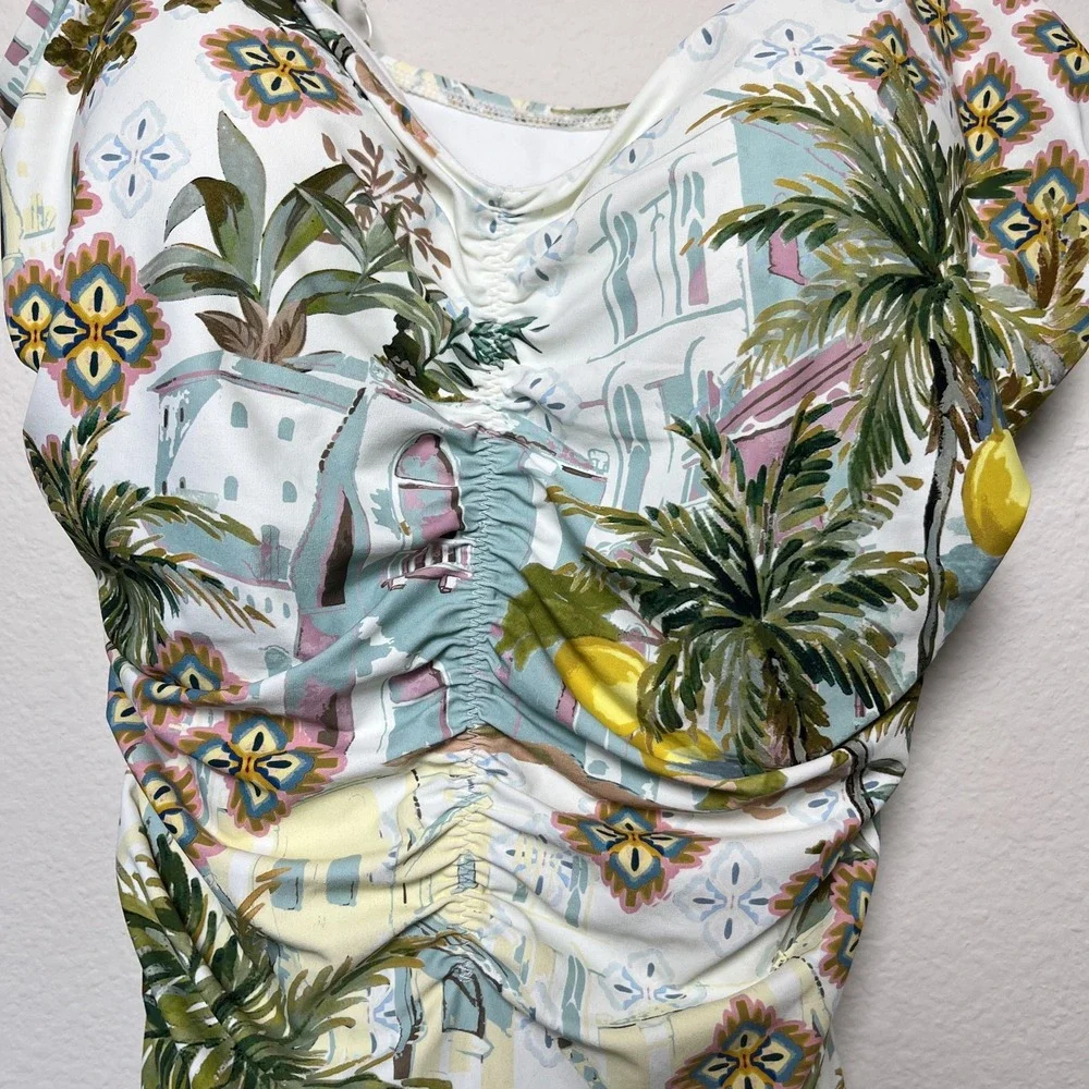 NEXT Women‎ One Piece Swim Bathing Suit 14 Multicolor Lemon Scenic Tummy Control